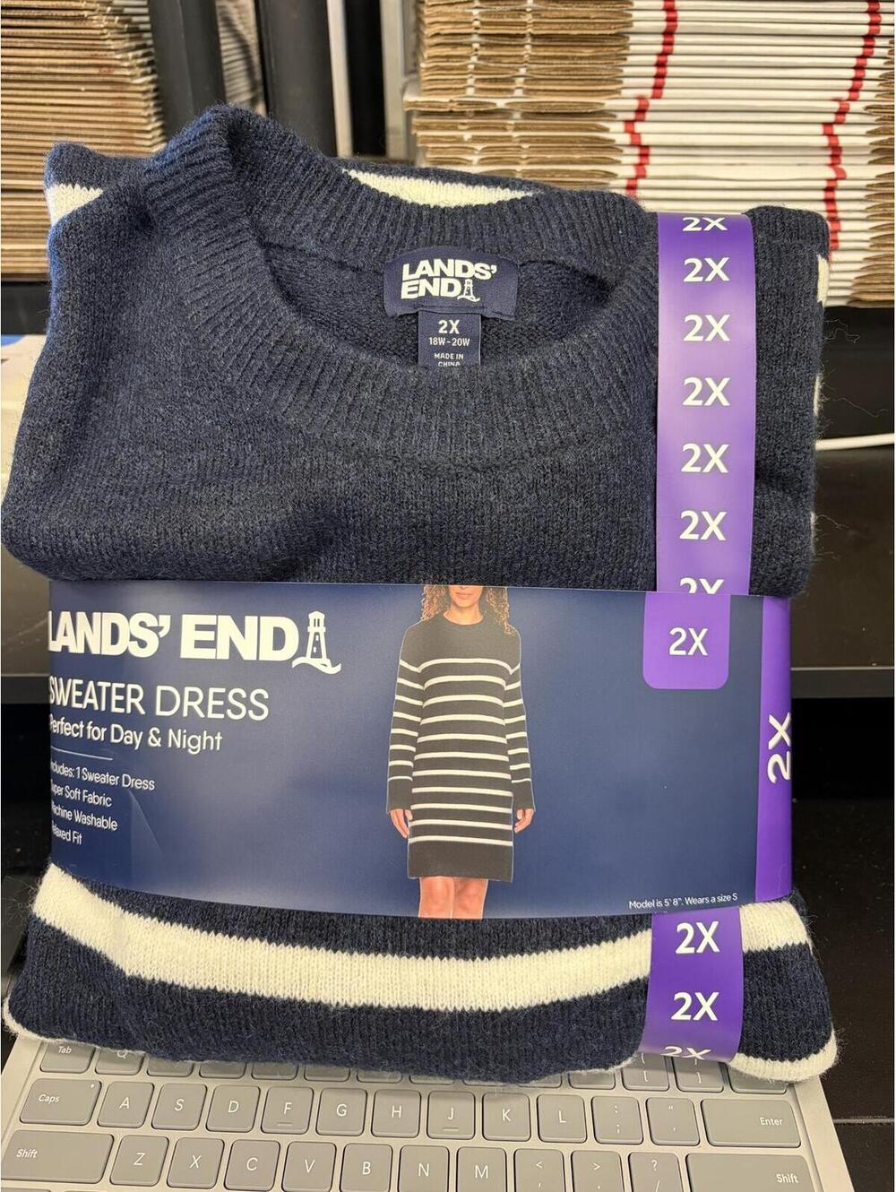 Lands End Navy Blue and White Sweater Dress Size 2X